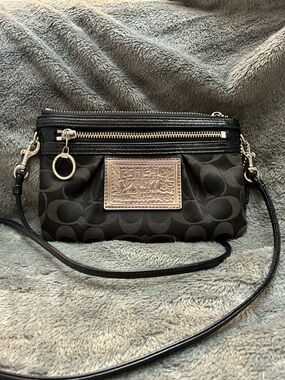 Coach Black Signature Crossbody with Silver Patch